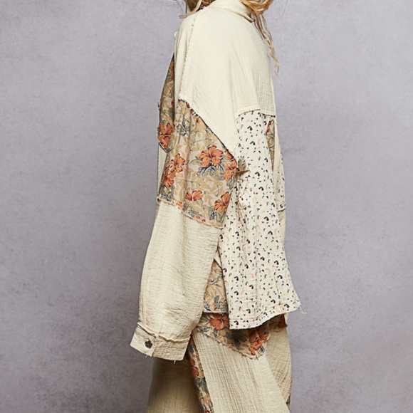 POL Cream Floral Button Down Shirt and Pant set - Picture 5 of 6